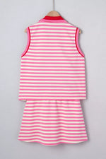 Half Zip Striped Sleeveless Top and Skirt Set