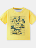 Children's Construction Vehicle Graphic Short Sleeve T-Shirt