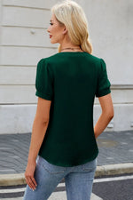 Notched Short Sleeve Blouse