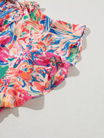 Multicolour Floral Ruffled Sleeve V Neck Summer Blouse