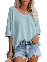Waffle Knit V-Neck Short Sleeve T-Shirt