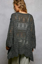 POL Openwork Lightweight Open Front Cardigan with Scalloped Edge