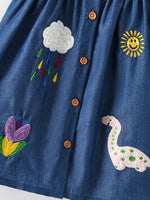 Children's Embroidered Denim Button-Front Dress