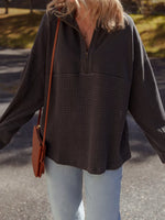 Waffle Knit Patchwork Half Zipped Casual Sweatshirt