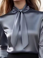 Satin Bow Tie Long Sleeve Blouse