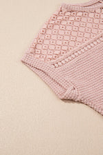 Lace Patchwork Waffle Short Sleeve Knit Top