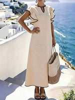 Ruffle Trim Notched Midi Dress