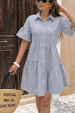 Striped Button-Up Ruffle Hem Mini Dress