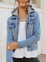 Full Size Button Up Drawstring Hooded Denim Jacket Plus Size