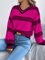 Contrast Striped V-Neck Sweater