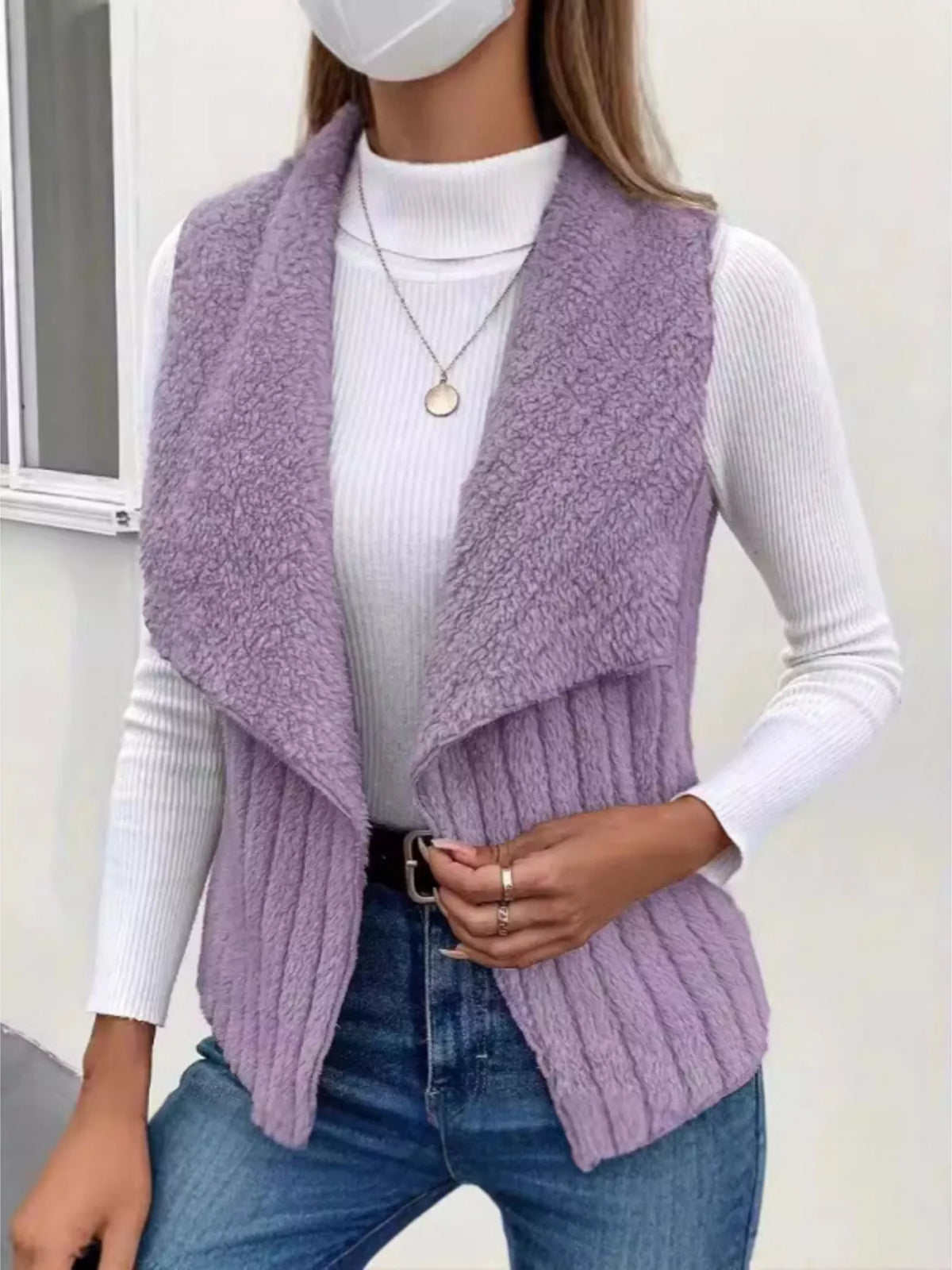 Cozy Fleece Open Front Vest Coat