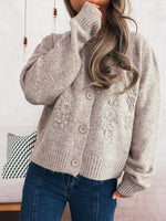 Flower Button Up Ribbed Hem Cardigan
