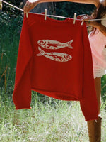 Fish Pattern Crew Neck Sweater