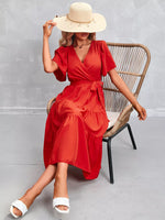 Flutter Sleeve Tiered Midi Dress