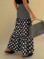 Polka Dot Striped Slit Maxi Skirt