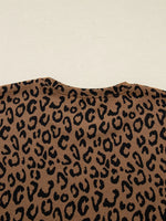Striped Trim Leopard Long Sleeve Top Drawstring Pant Set