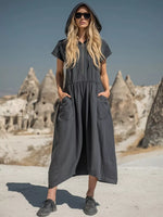 Full Size Hooded Midi Dress with Zipper and Pockets Plus Size