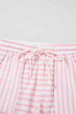 Stripe Knitted Short Sleeve Top and Drawstring Shorts Set