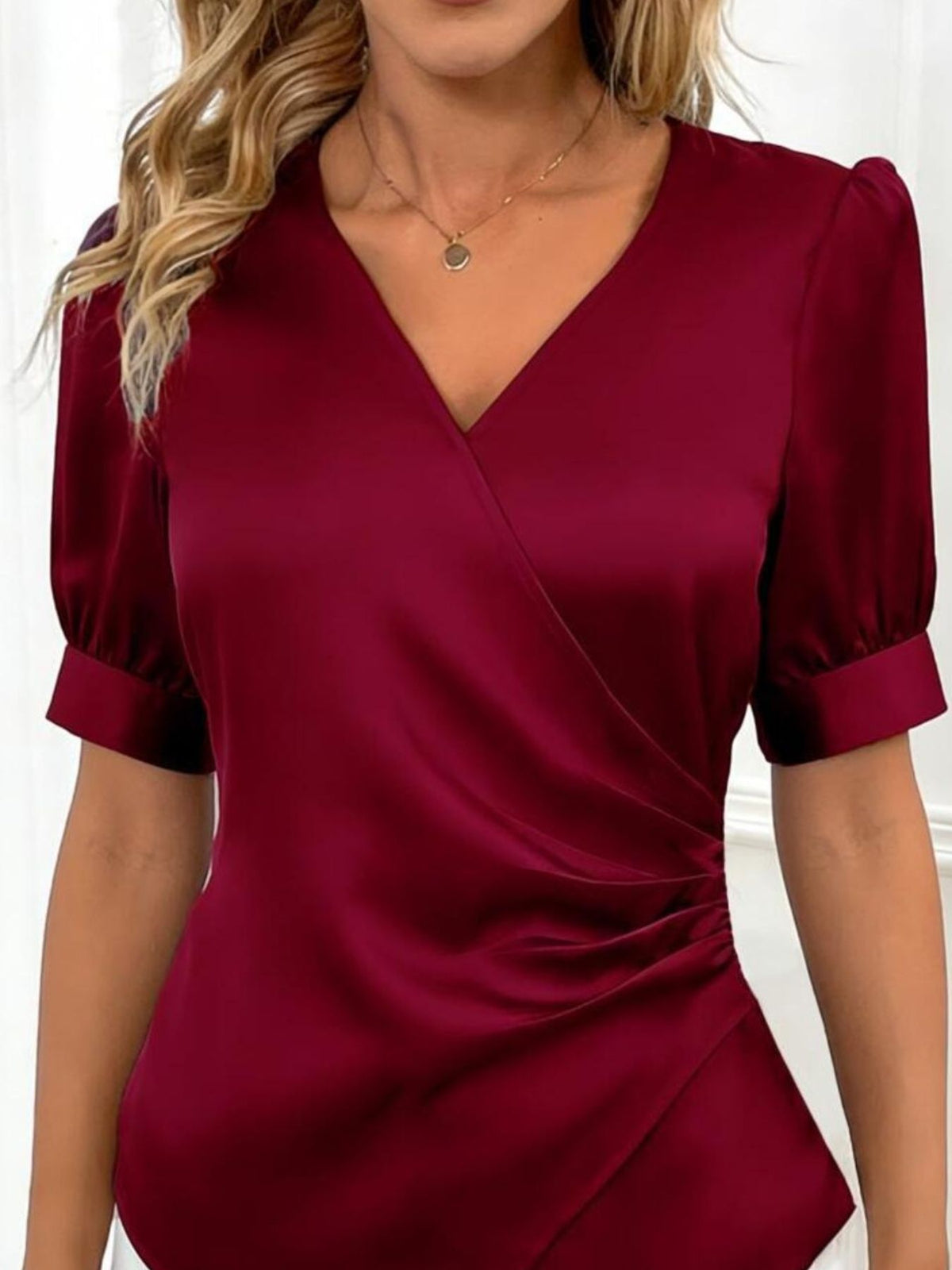 Satin V-Neck Wrap Blouse