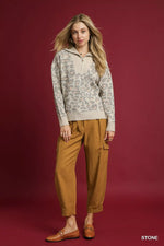 Umgee Leopard Print Quarter-Zip Knit Sweater