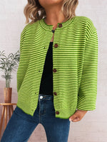 Striped Button Up Long Sleeve Cardigan