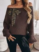 Leopard Bow Dropped Shoulder Sweater