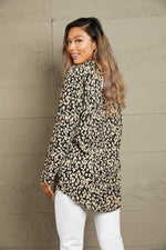 Ivy Lane Leopard Roll-Tap Sleeve Shirt