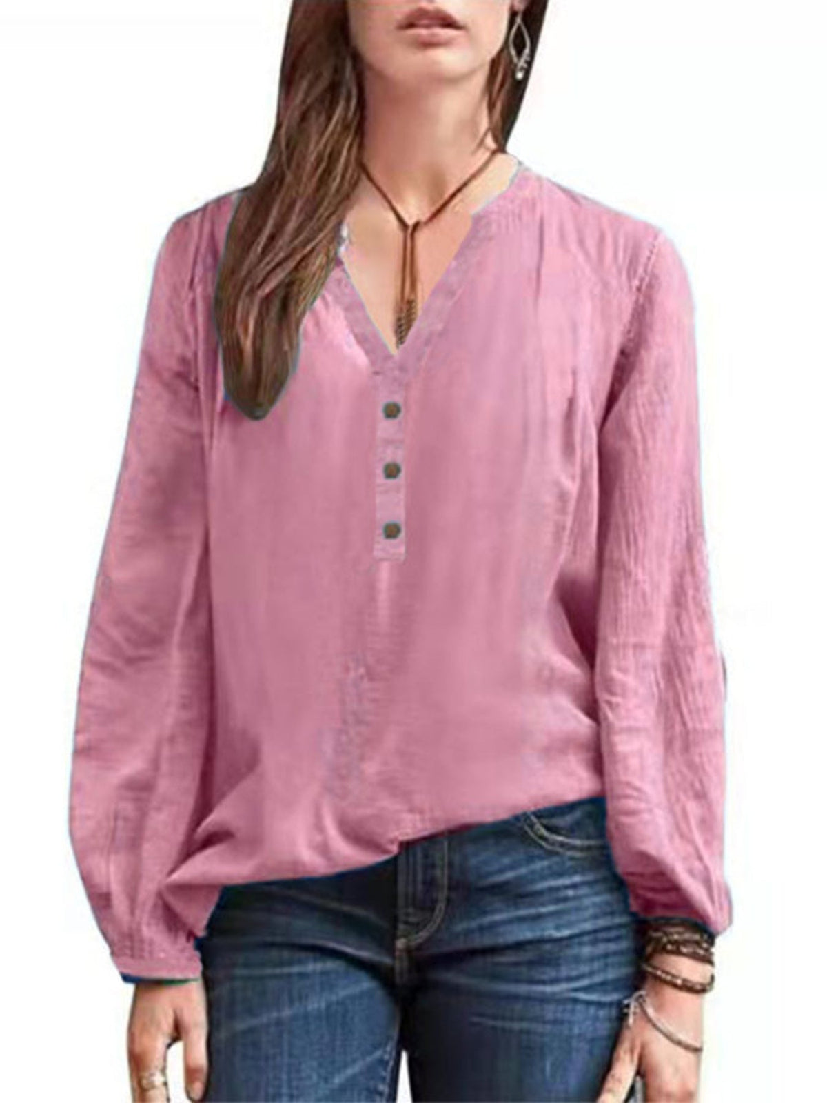 Full Size Notched Long Sleeve Blouse Plus Size