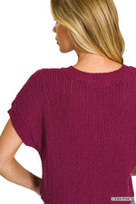 Zenana Textured Knit V-Neck Cropped Sweater