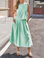 Striped Sleeveless Top and Midi Skirt Set