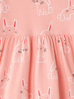 Children's Cute Rabbit Print Round Neck Dress