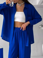 Relaxed Fit Shirt and Wide Leg Pants Set