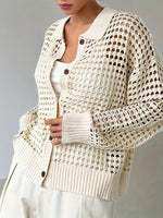 Hollow Out Knit Button Front Cardigan