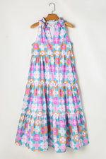 Floral Print Sleeveless Tiered Midi Dress