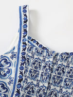 Smocked Printed Wide Strap Dress