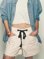 Drawstring Raw Hem Denim Shorts