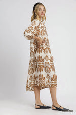 Umgee Mix Abstract Floral Print Midi Dress