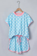 Polka Dot Contrast Trim Top and Drawstring Shorts Set