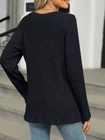 Ribbed Round Neck Long Sleeve Top