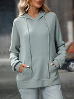 Textured Drawstring Long Sleeve Hoodie