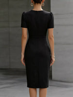 Ruched Short Sleeve Midi Dress