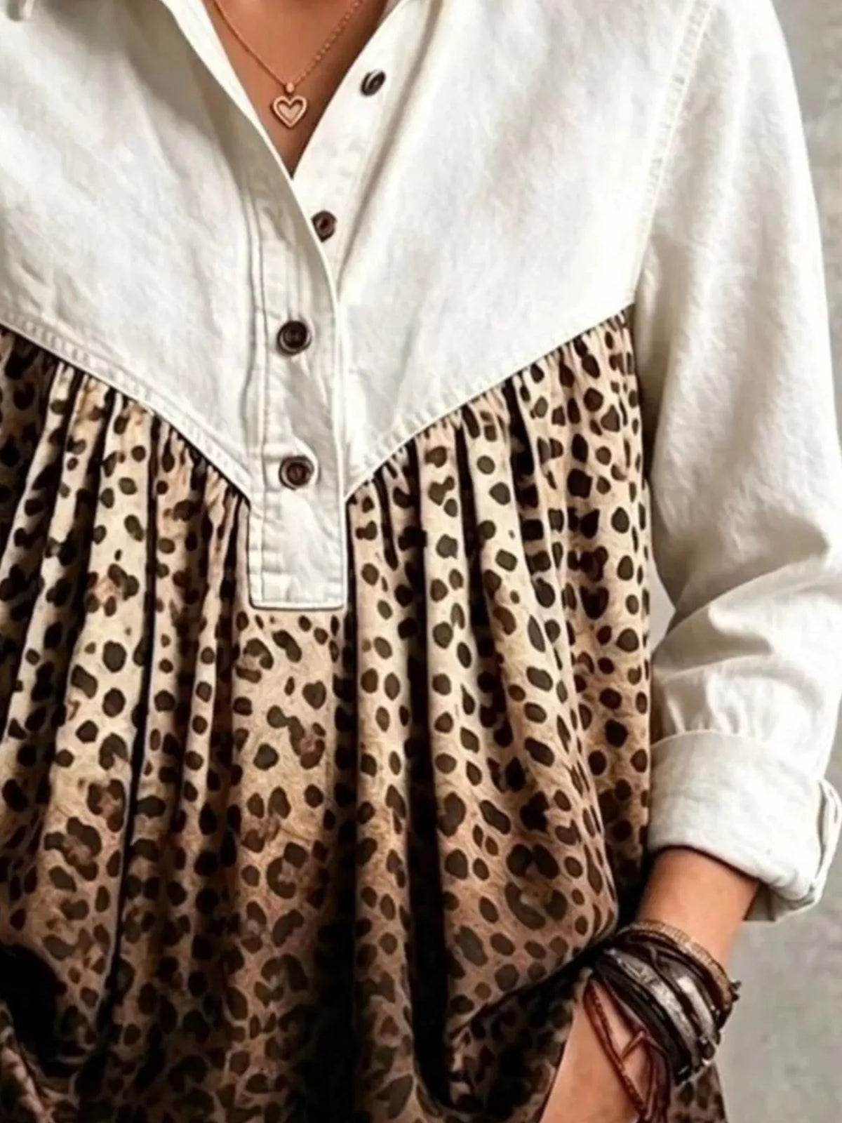 Full Size Leopard Button Detail Blouse Plus Size