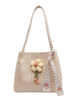 Floral Decor Woven Straw Tote Bag