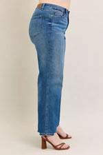 Judy Blue Full Size High Waist Tummy Control Chew Hem Destroy Wide Jeans Plus Size