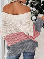 Off-Shoulder Color Block Sweater