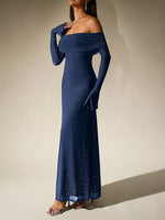 Glitter Off-Shoulder Maxi Dress