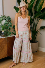 BiBi Rose Printed Gauze Trim Detail Smocked Maxi Pants