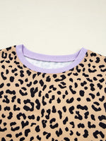 Stripe Color Block Patchwork Leopard Casual Sweatshirt with Slits