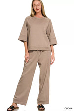 Zenana Scuba 3/4 Sleeve Pullover & Pants Set