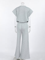 Round Neck Top and Wide Leg Pants Set